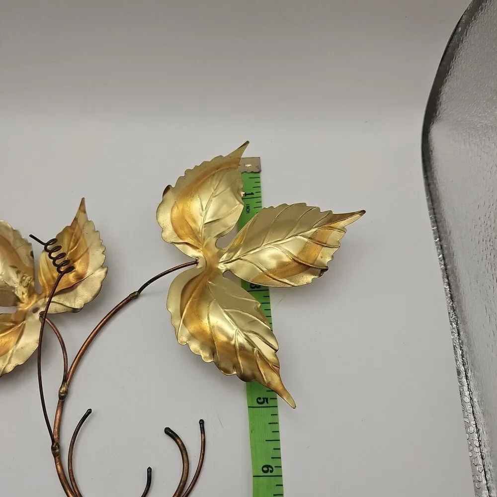 Vtg Gold Bronze Color Leaves Metallic Wall Hanging Home Floral Decor MCM